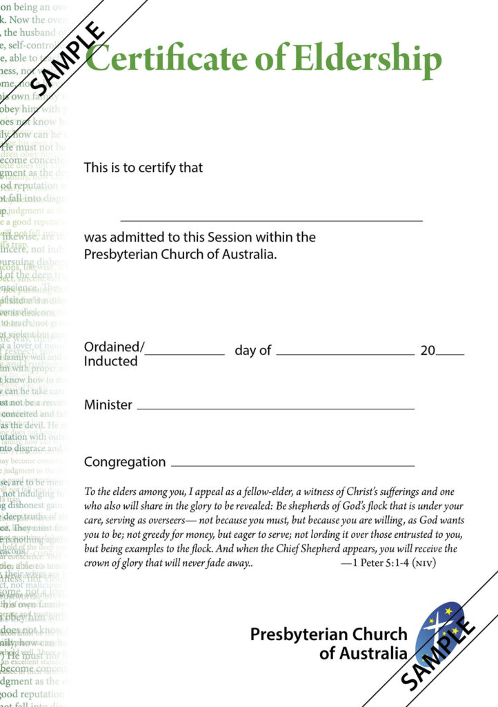 Certificate of Eldership for Presbyterian Church of Australia