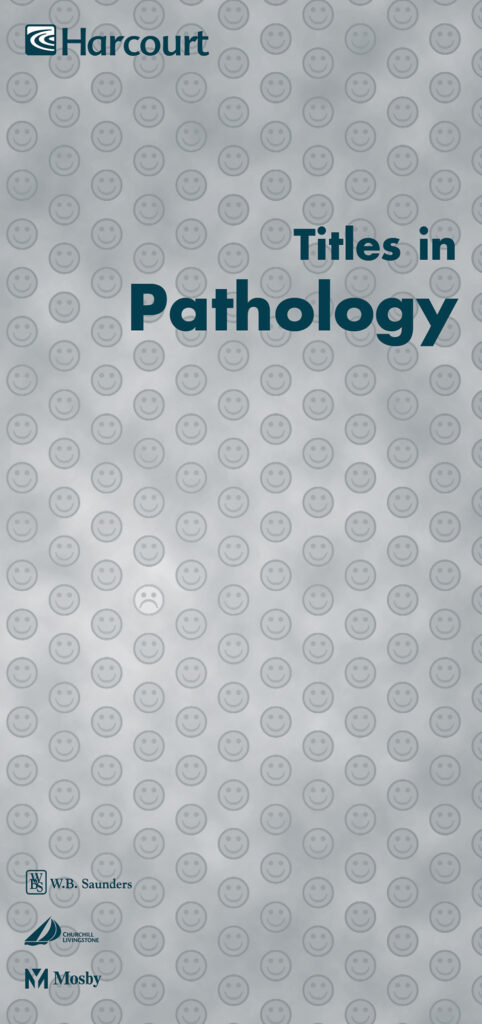 Pathology titles brochure cover with frowny faces among smiley faces
