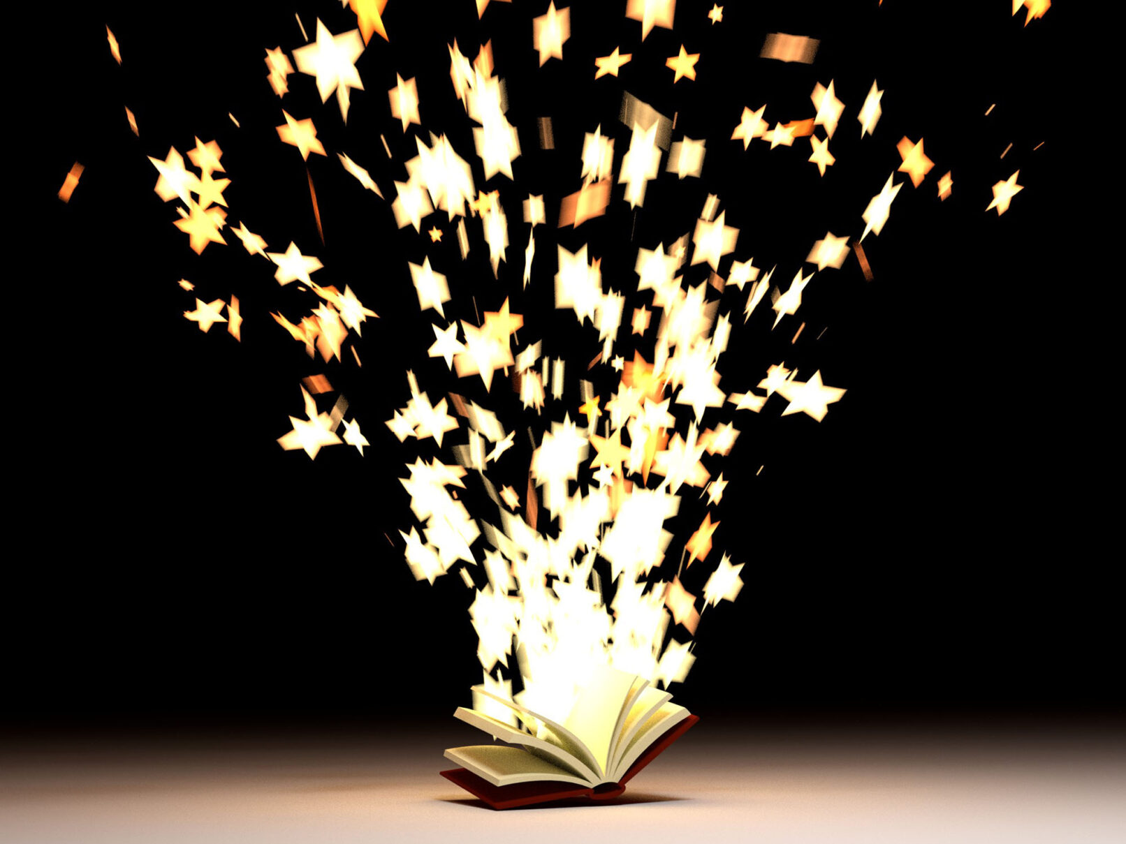Stars fly like sparks from an open book